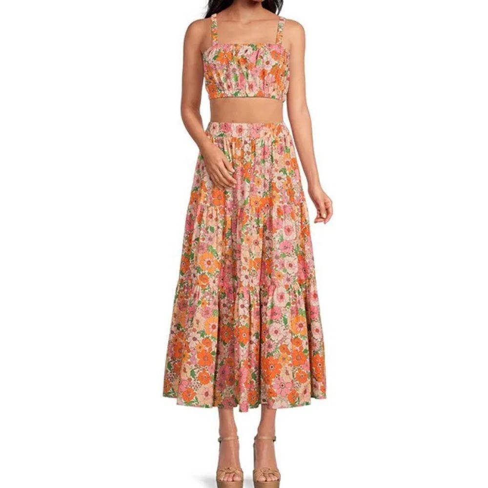Lyla Floral Elastic Waist Tiered A-Line Skirt